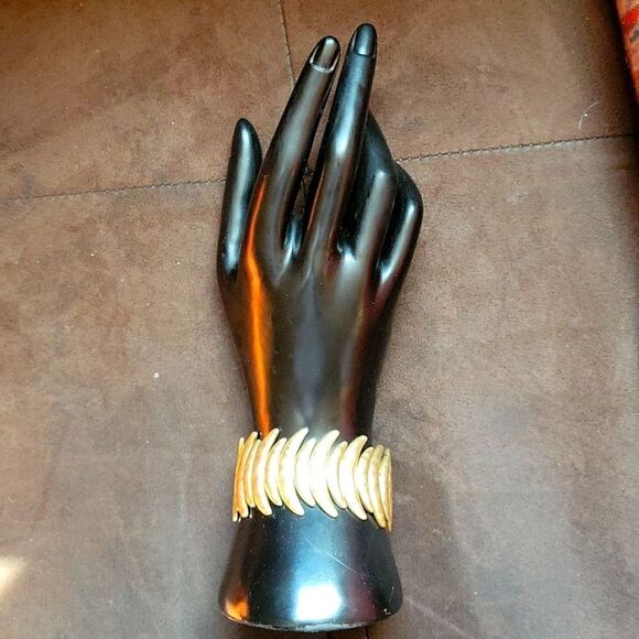 Gold Stretch Cuff Bracelet. Fashion Jewelry Statement Jewelry. - Picture 3 of 3